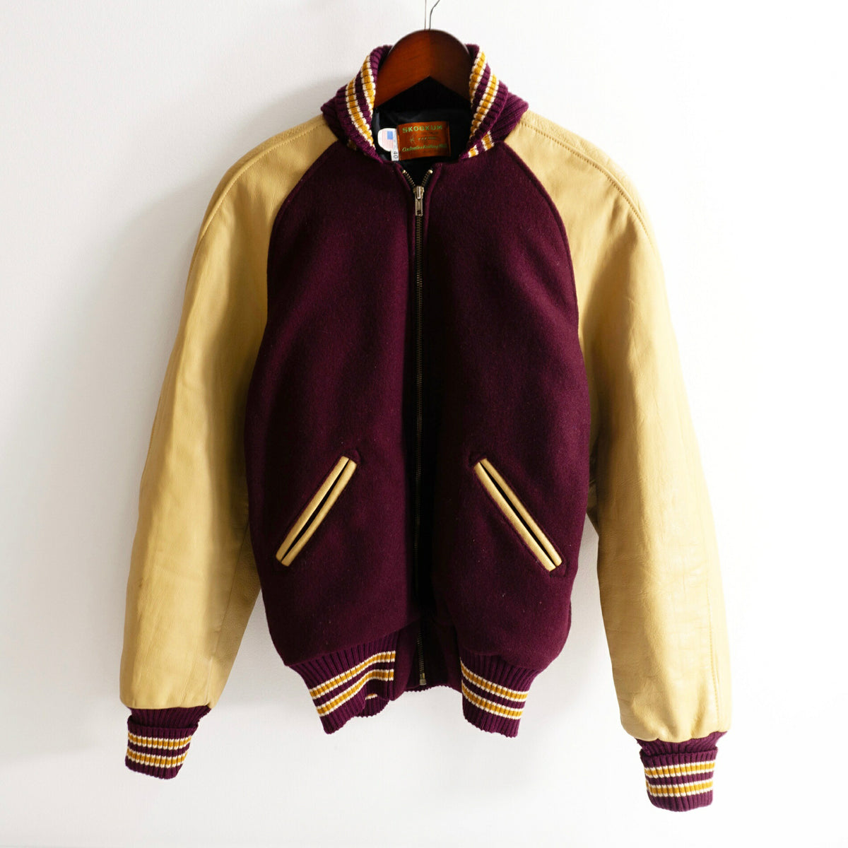 SKOOKUM USA Melton Leather Varsity Jacket Size 40