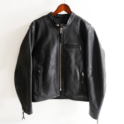 KADOYA Black Thick Cowhide Single Rider Jacket Size 4L