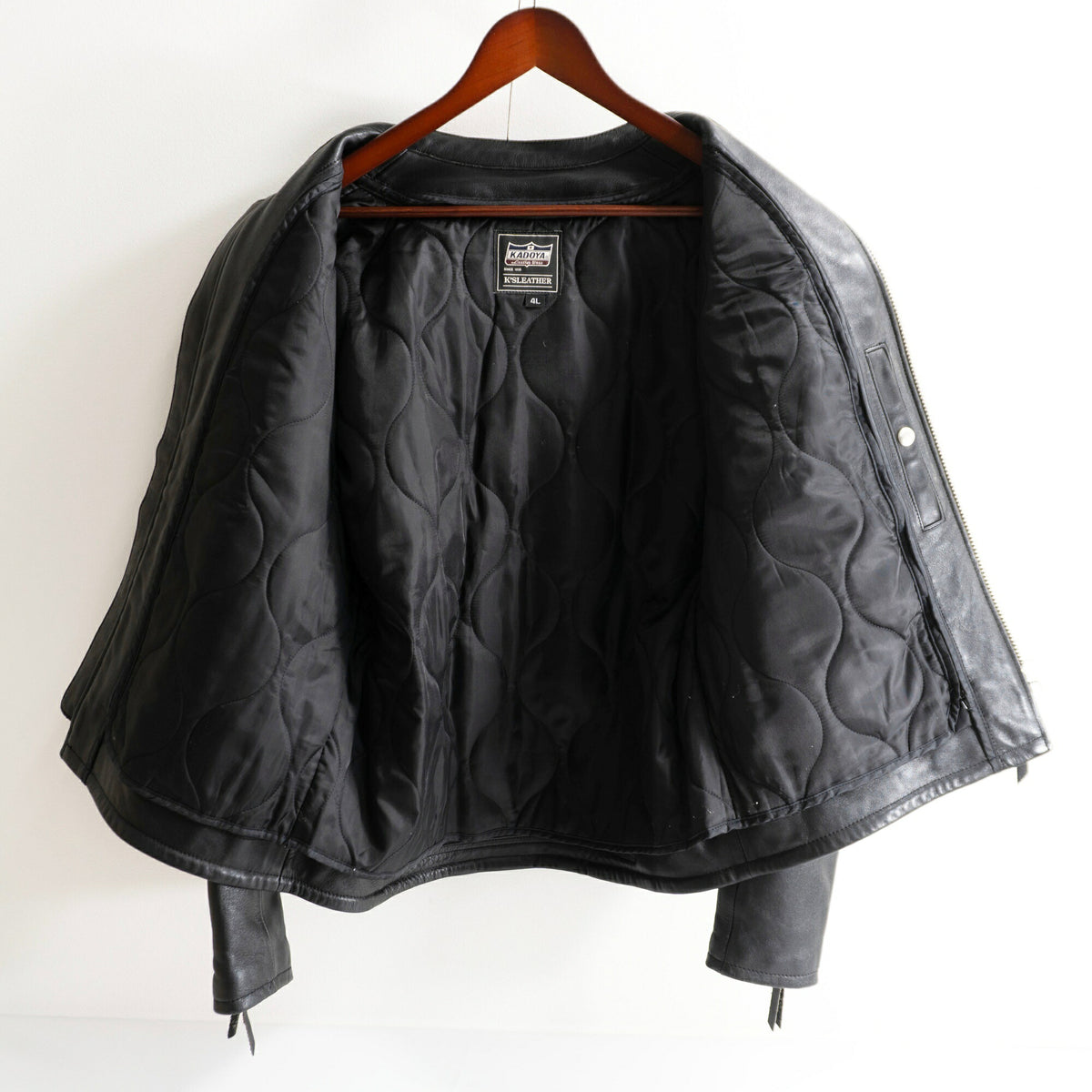 KADOYA Black Thick Cowhide Single Rider Jacket Size 4L
