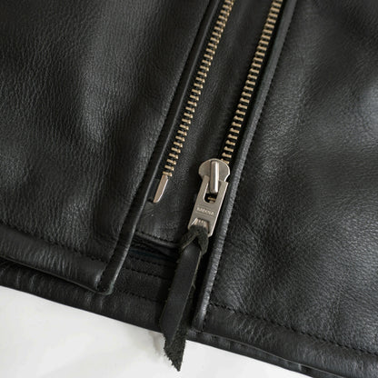 KADOYA Black Thick Cowhide Single Rider Jacket Size 4L