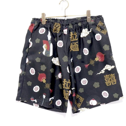 Eanbe Ramen Print Polyester Shorts Black Pants Size XL