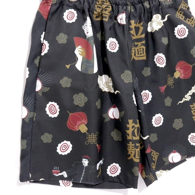Eanbe Ramen Print Polyester Shorts Black Pants Size XL