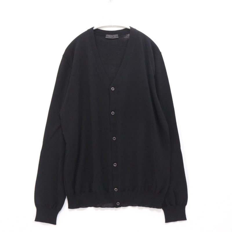 PRADA 24SS High Gauge Wool V-Neck Cardigan Black Size 52