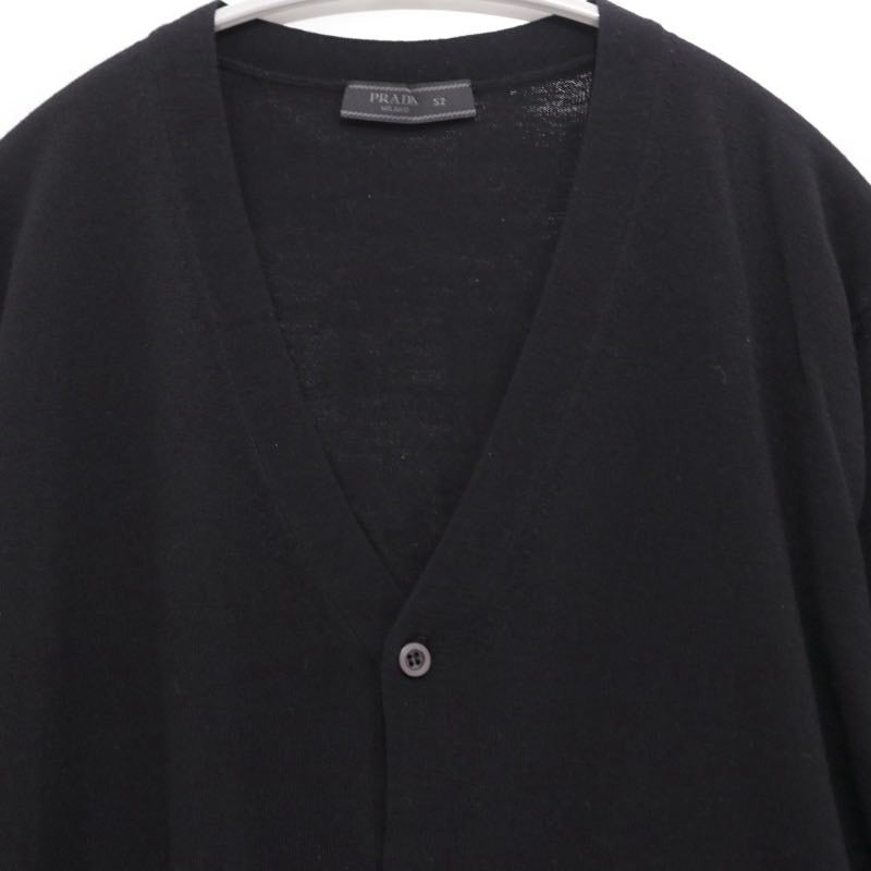 PRADA 24SS High Gauge Wool V-Neck Cardigan Black Size 52