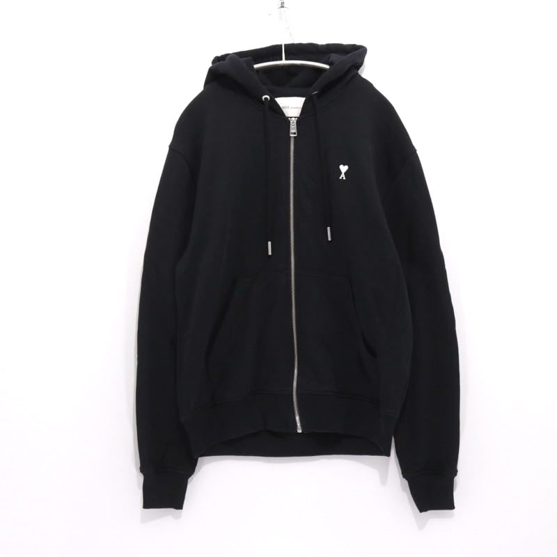 AMI PARIS Ami de Coeur Zipped Hoodie Black Size M