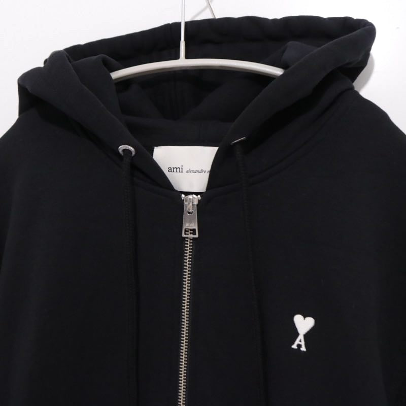 AMI PARIS Ami de Coeur Zipped Hoodie Black Size M