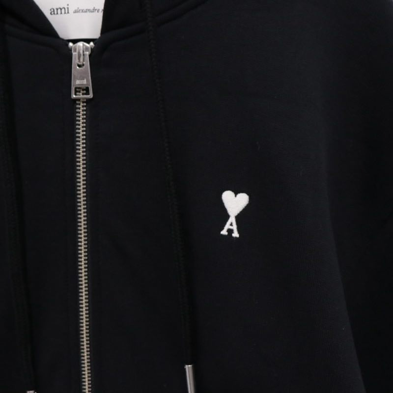 AMI PARIS Ami de Coeur Zipped Hoodie Black Size M