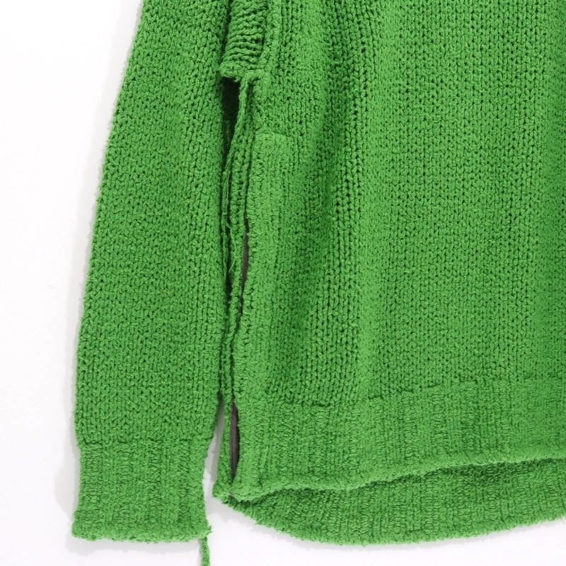 Sacai Inside-Out Destroyed Cotton Knit Sweater Green Size 3
