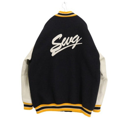 SWAGGER S Logo Wool Leather Varsity Jacket Black Size XXL