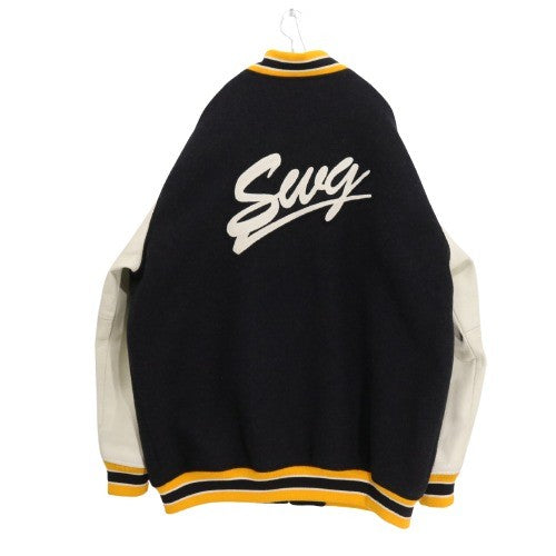 SWAGGER S Logo Wool Leather Varsity Jacket Black Size XXL