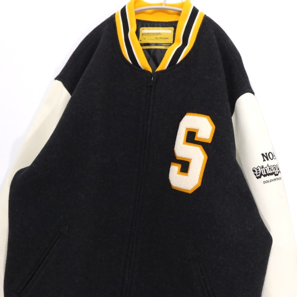 SWAGGER S Logo Wool Leather Varsity Jacket Black Size XXL
