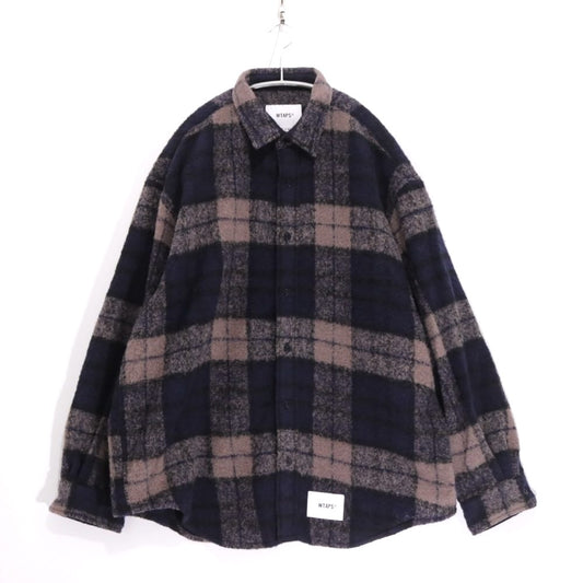 WTAPS 25AW Oversized Wool Tweed Check Shirt Charcoal Size 03