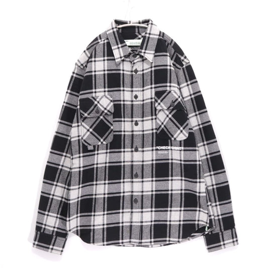 OFF-WHITE 18AW Back Print Flannel Check Black White Shirt Size L
