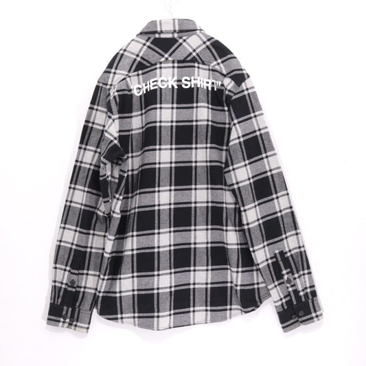 OFF-WHITE 18AW Back Print Flannel Check Black White Shirt Size L