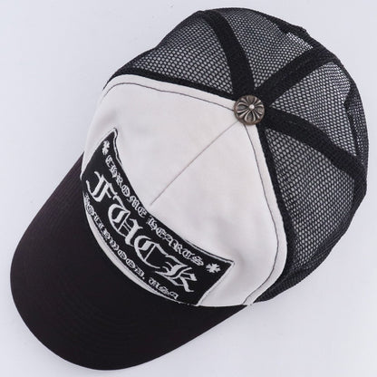 CHROME HEARTS OLD FUCK Trucker Cap Black White Size 4