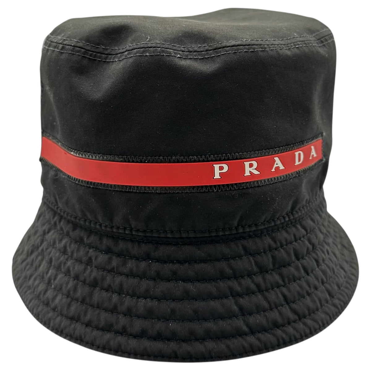 PRADA 00s Old Rubber Logo Bucket Hat Black/Red Size L