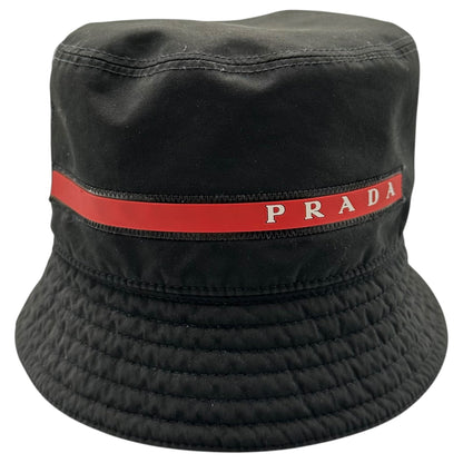 PRADA 00s Old Rubber Logo Bucket Hat Black/Red Size L