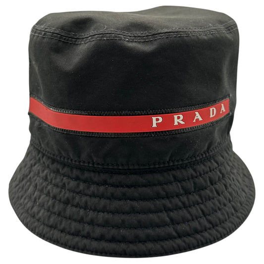 PRADA 00s Old Rubber Logo Bucket Hat Black/Red Size L
