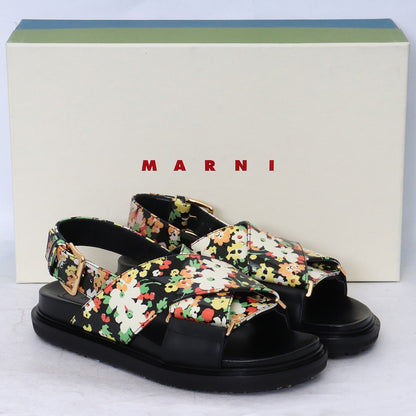 MARNI Leather Floral Crisscross Sandals Black Size 35