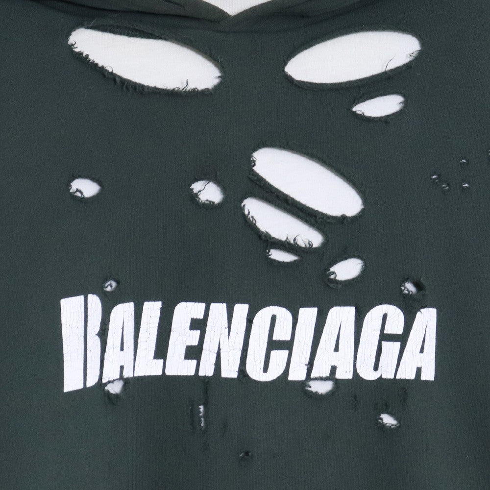 BALENCIAGA 21SS Caps Destroyed Hoodie Green Size M