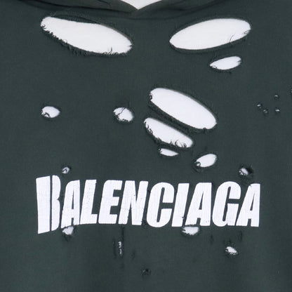 BALENCIAGA 21SS Caps Destroyed Hoodie Green Size M