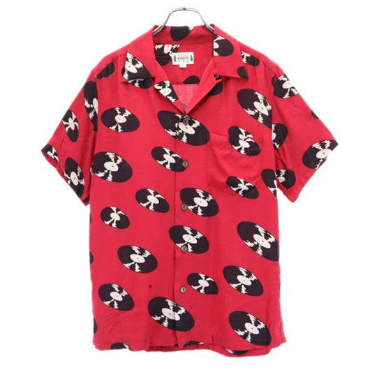 WACKO MARIA Rayon Record Print Aloha Shirt Red Size M