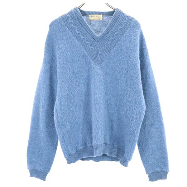 Sears 60s 70s Mohair V-Neck Sweater Blue Size L