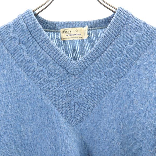 Sears 60s 70s Mohair V-Neck Sweater Blue Size L