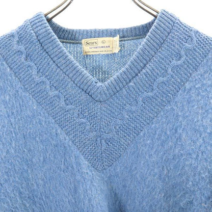 Sears 60s 70s Mohair V-Neck Sweater Blue Size L
