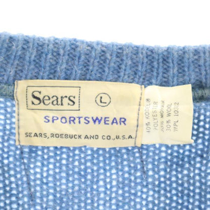 Sears 60s 70s Mohair V-Neck Sweater Blue Size L