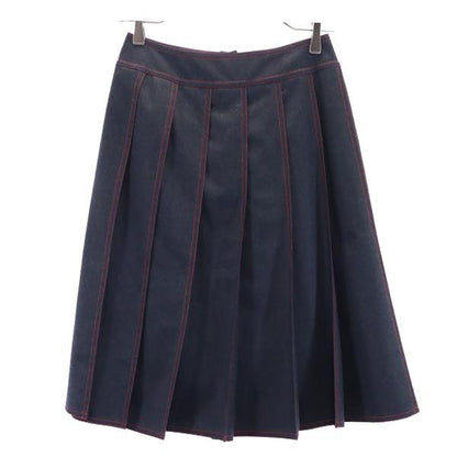 CHANEL French Midi Pleated Skirt Dark Navy Size 36