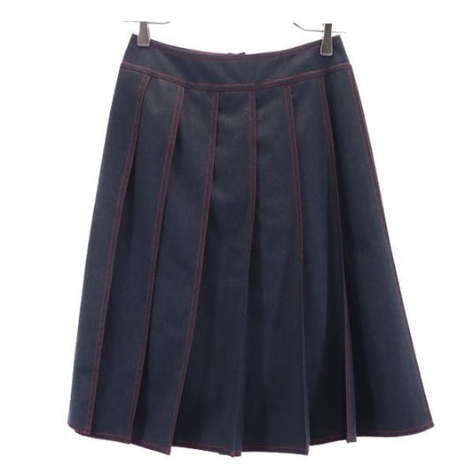 CHANEL French Midi Pleated Skirt Dark Navy Size 36