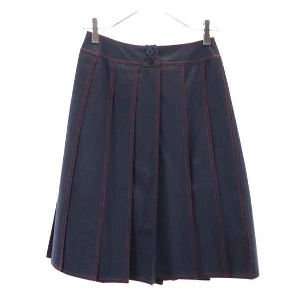 CHANEL French Midi Pleated Skirt Dark Navy Size 36