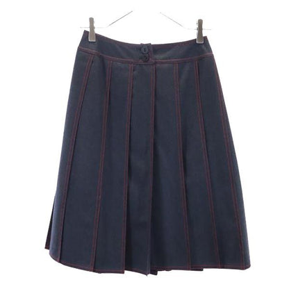 CHANEL French Midi Pleated Skirt Dark Navy Size 36