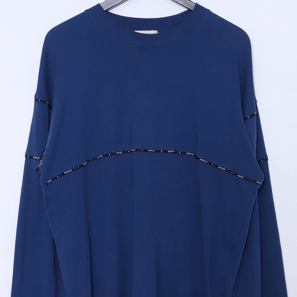 MONCLER Logo Piping Long Sleeve Tee Blue Size S