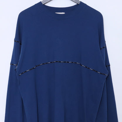 MONCLER Logo Piping Long Sleeve Tee Blue Size S