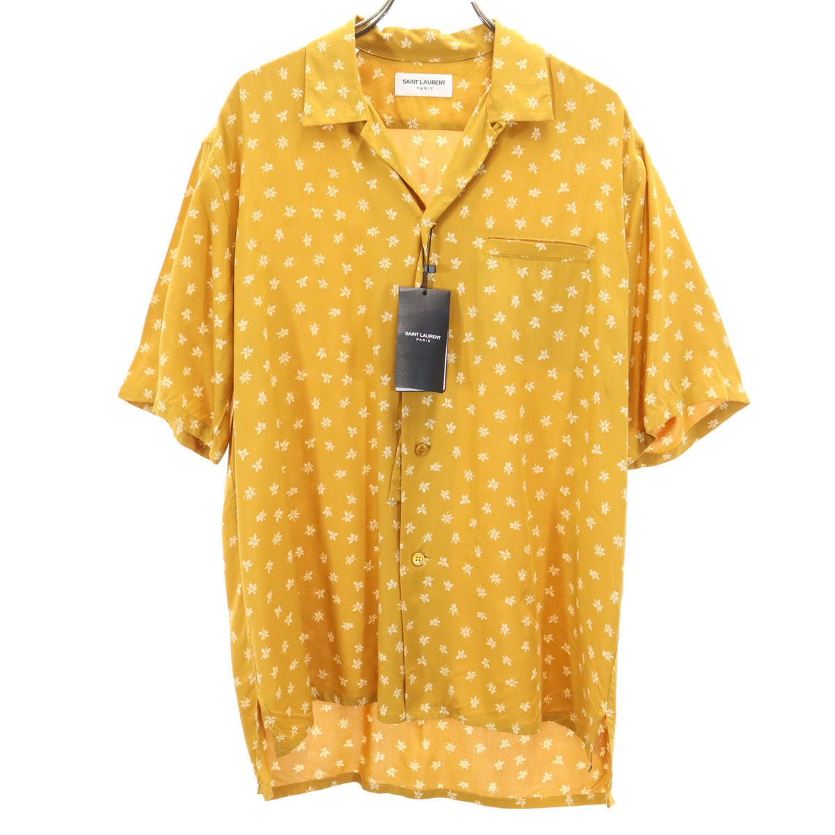 SAINT LAURENT Made in Italy Floral Open Collar Ochre Shirt Size 38