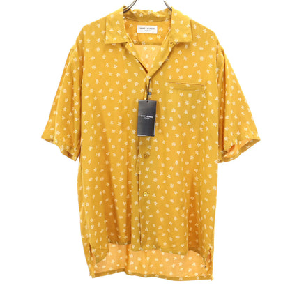 SAINT LAURENT Made in Italy Floral Open Collar Ochre Shirt Size 38