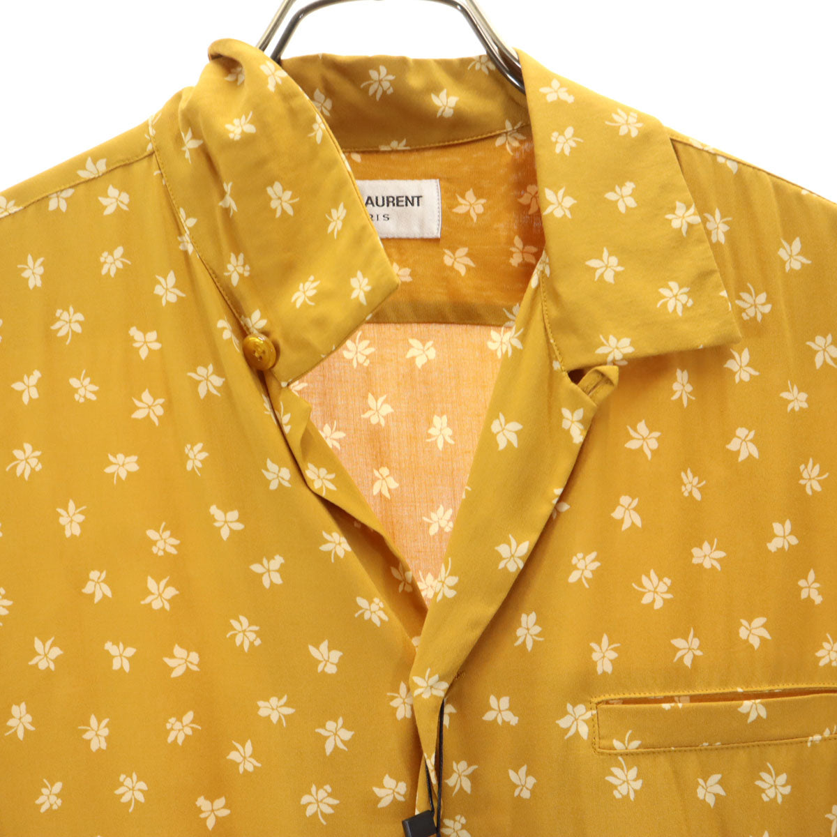 SAINT LAURENT Made in Italy Floral Open Collar Ochre Shirt Size 38