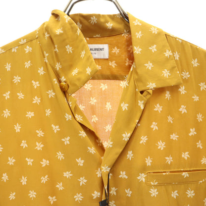 SAINT LAURENT Made in Italy Floral Open Collar Ochre Shirt Size 38