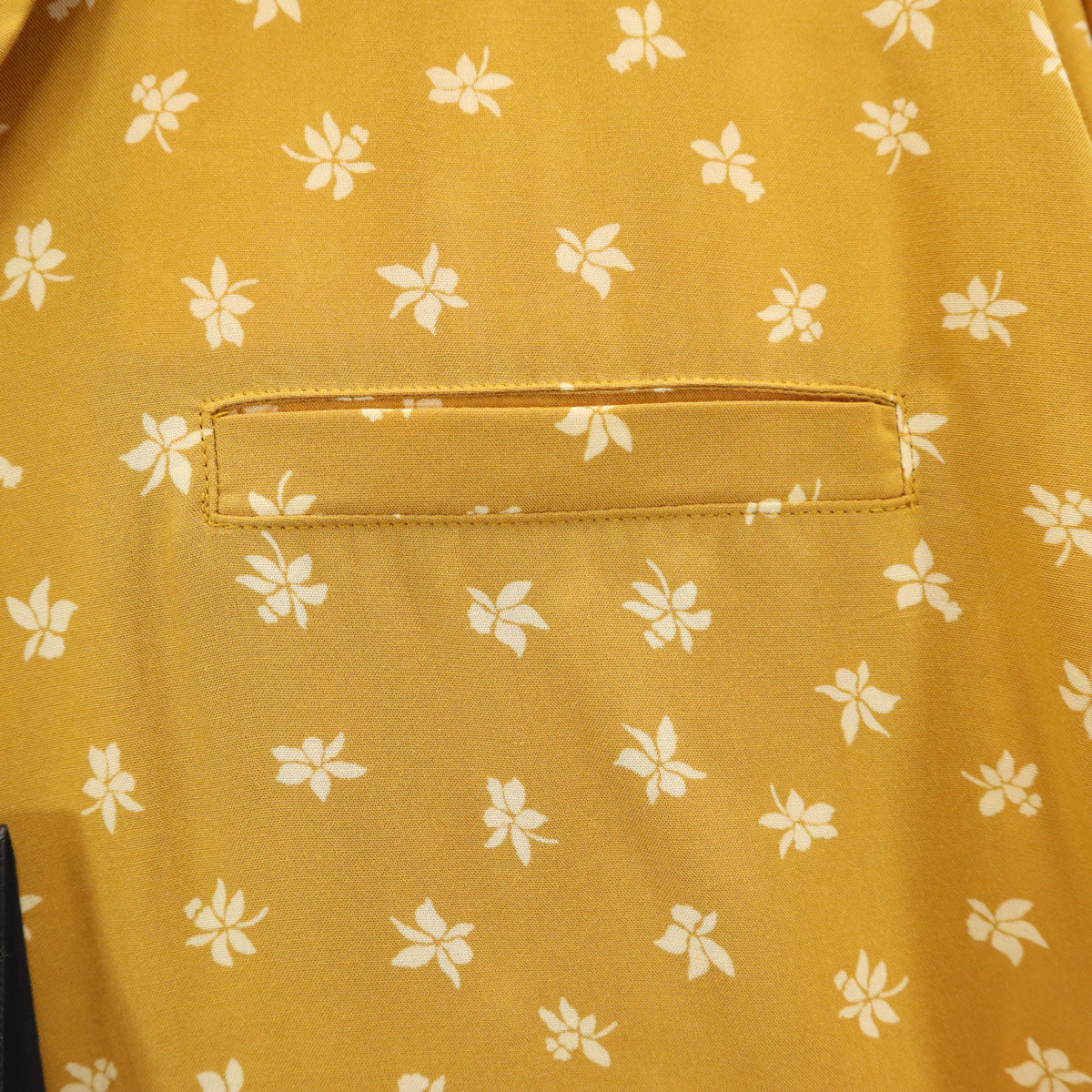 SAINT LAURENT Made in Italy Floral Open Collar Ochre Shirt Size 38