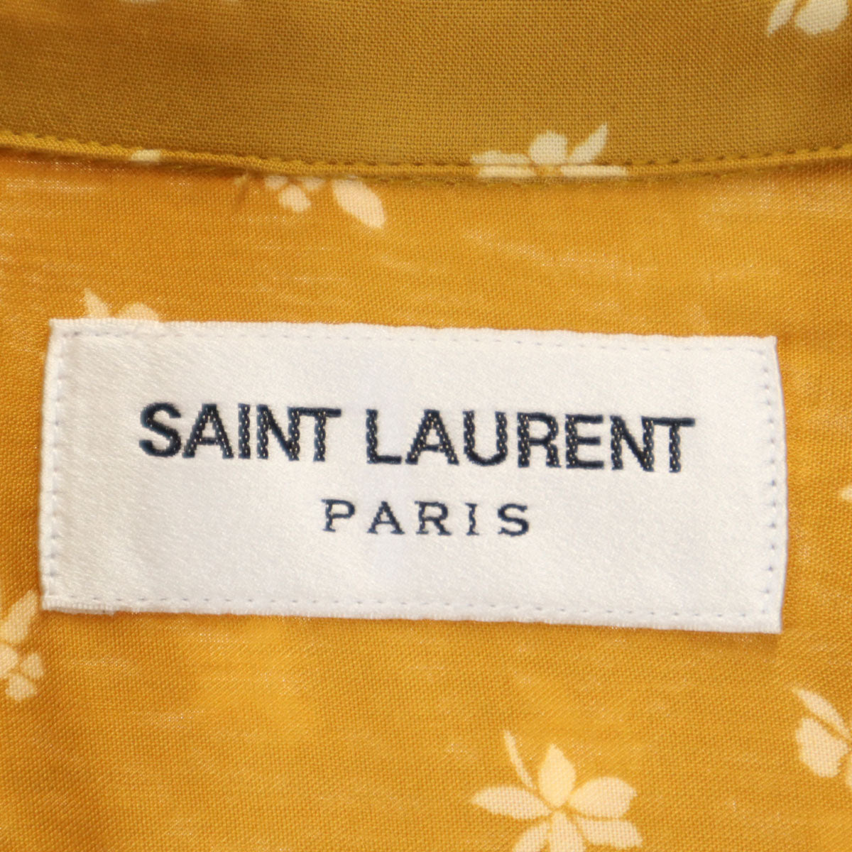 SAINT LAURENT Made in Italy Floral Open Collar Ochre Shirt Size 38