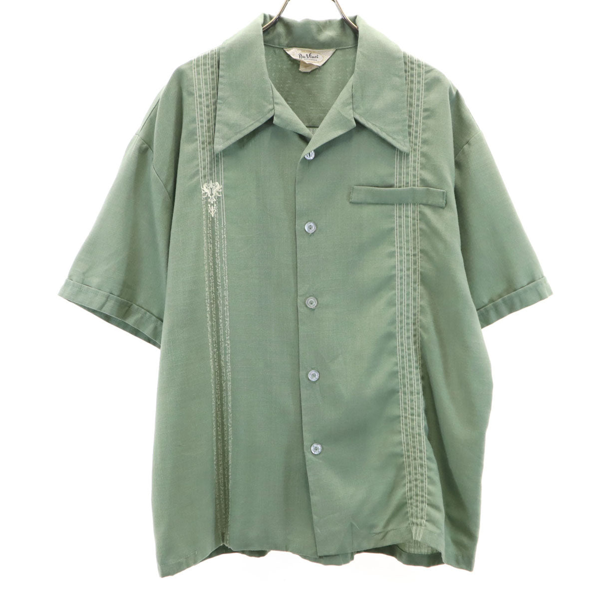 Davinci 60s 70s Vintage Open Collar Shirt Green Size L