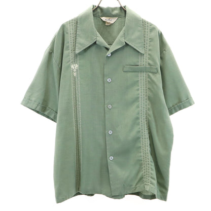 Davinci 60s 70s Vintage Open Collar Shirt Green Size L