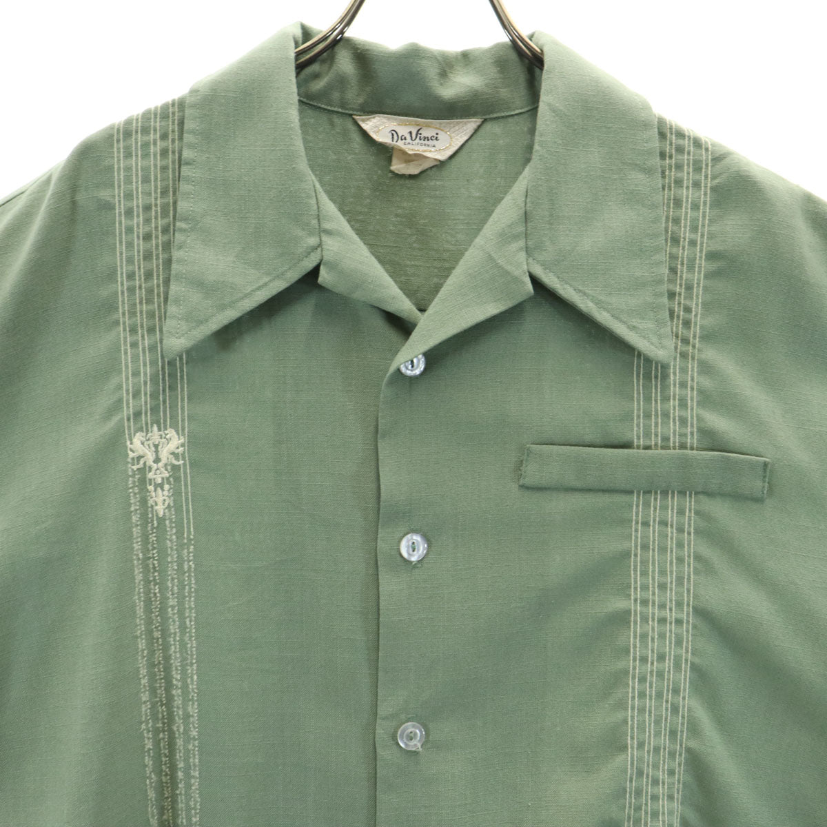 Davinci 60s 70s Vintage Open Collar Shirt Green Size L