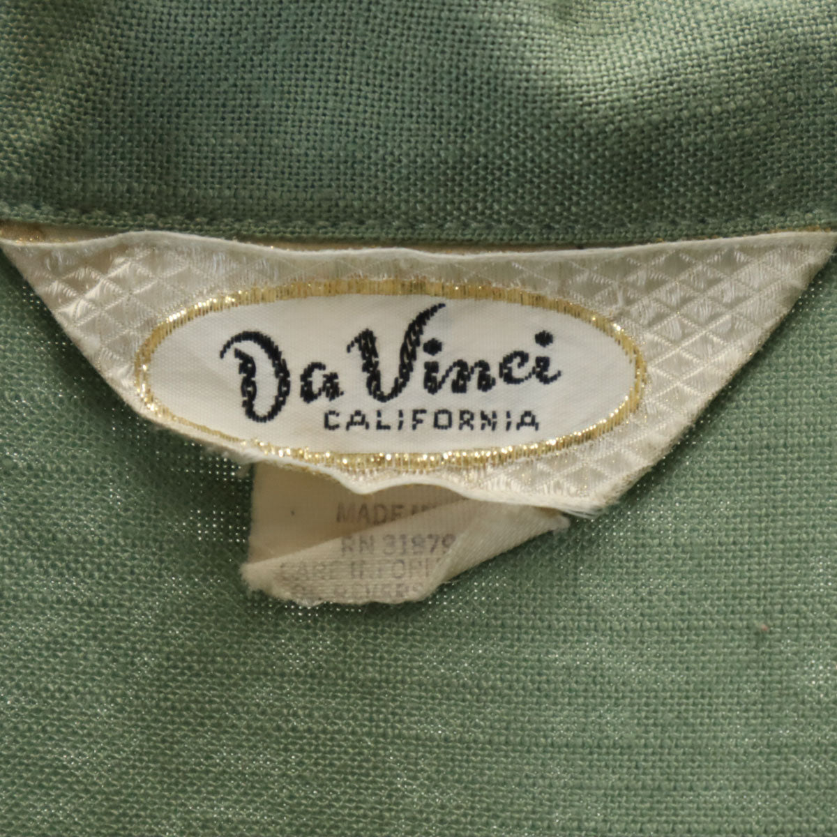 Davinci 60s 70s Vintage Open Collar Shirt Green Size L