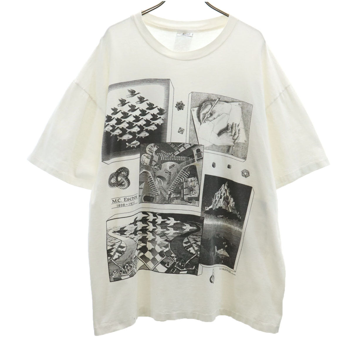 ANDAZIA 90s USA Made M.C. Escher Print T-Shirt White Size XL