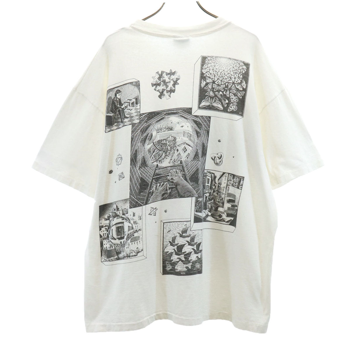 ANDAZIA 90s USA Made M.C. Escher Print T-Shirt White Size XL