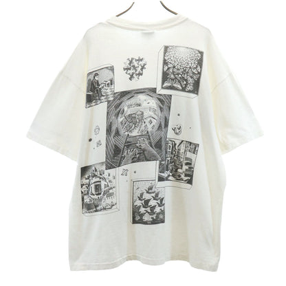 ANDAZIA 90s USA Made M.C. Escher Print T-Shirt White Size XL