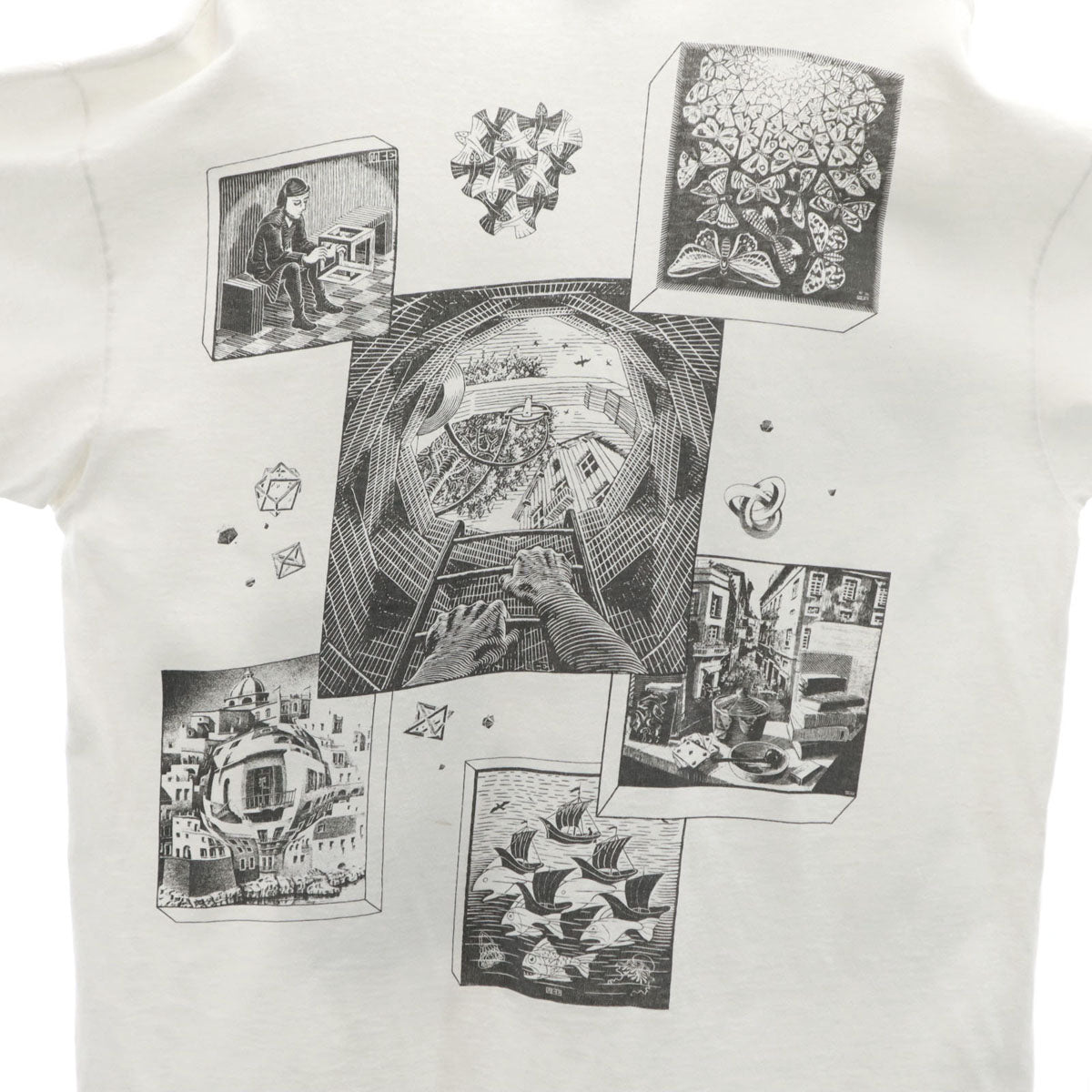 ANDAZIA 90s USA Made M.C. Escher Print T-Shirt White Size XL